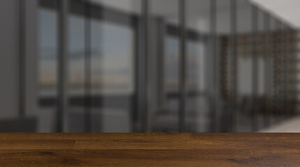 Background with empty table. Flooring. Open space office interior with like conference room. Mockup. 3D