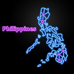 Philippines neon map, isolated vector illustration.