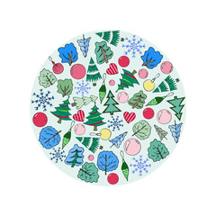Handmade vector illustration. Greeiting card with New Year elements for festive design.