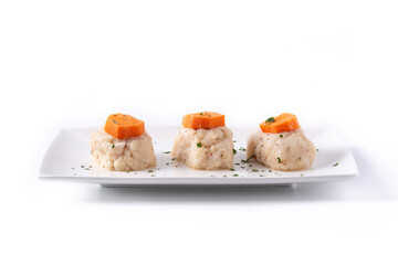 Traditional Jewish gefilte fish isolated on white background