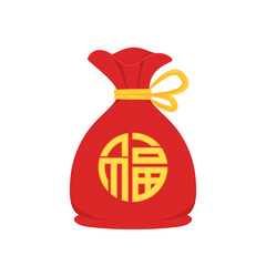 Chinese New Year Money pocket vector. Chinese money bag vector. Vector flat long shadow design. word 