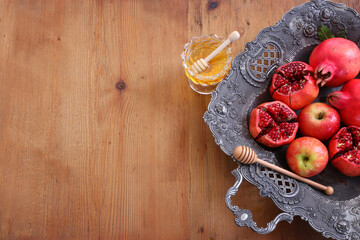 Rosh hashanah (jewish New Year holiday) concept. Traditional symbols
