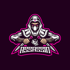 Assassin mascot logo design vector with modern illustration concept style for badge, emblem and t shirt printing. Assassin illustration with sword in hand.