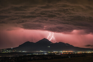 Thunderstorm over Mount Beshtau at night