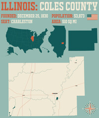 Large and detailed map of Coles county in Illinois, USA.