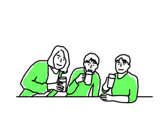 乾杯する男女3人グループの線画イラスト © smile