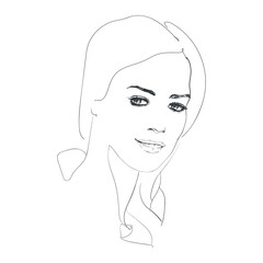 Linear, vector drawing by hand. Sketch, an abstract face of a young woman.