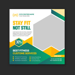 Creative strong fitness and gym square banner and Instagram post template