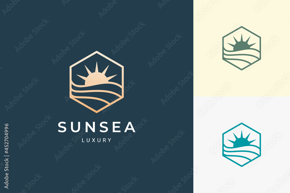 Wall mural luxury sun and sea logo in simple and clean hexagon shape