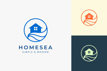 Beach theme resort or real estate logo with sea wave and circle