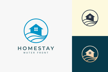 Beach theme residence or apartment logo with ocean wave and circle