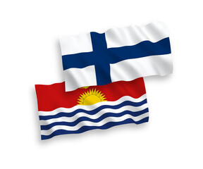 National vector fabric wave flags of Finland and Republic of Kiribati isolated on white background. 1 to 2 proportion.