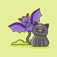 Cute cat with Bat Illustration.