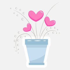 flower pot of hearts sticker. Vector illustration