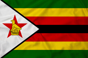Flag of Zimbabwe, realistic 3d rendering with texture - obrazy, fototapety, plakaty