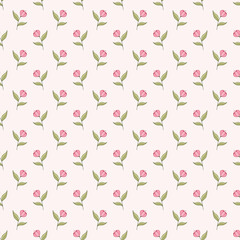Seamless pattern of small pink flowers on a cream background.
