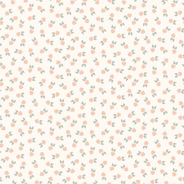 Seamless pattern of small pink flowers on a cream background.
