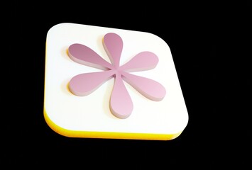 3D 6 pink petaled flower app icon isolated on black background 