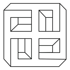 Impossible cube. Line art. Impossible shape. Optical illusion object. Op art.