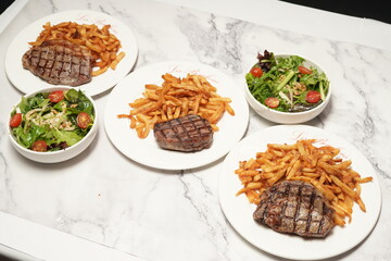 steak fries and salad