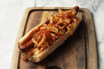 sausage with fries sandwich 