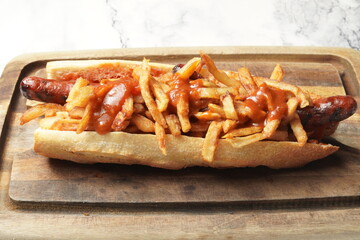 sausage with fries sandwich 