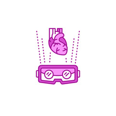 VR cardiac surgery color line icon. Virtual reality in medicine.