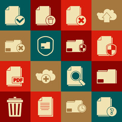 Set Unknown document, Document folder, protection concept, Delete file, and check mark and icon. Vector © Oksana