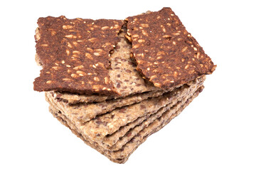 Whole grain crispbread isolated on white background, clipping path
