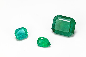 Natural Emeralds on White Background