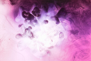 Abstract pink purple cloud of smoke, paint in water background. Fluid art wallpaper, liquid vibrant bright colors. Concept aphrodisiac perfume - obrazy, fototapety, plakaty