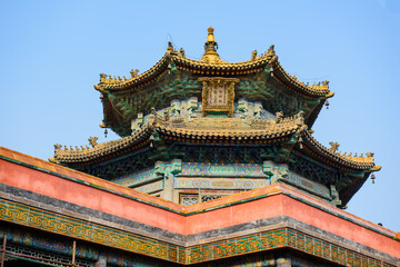 Fototapeta premium Chengde city, Hebei Province, China - August 24, 2015: Ancient buildings under repair at Chengde Summer Resort