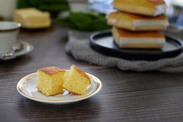 square butter cake. sobao pasiego typical Spanish.