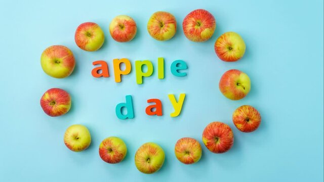 National Apple Day. Red apple, October 21. Top view. Stop motion animation