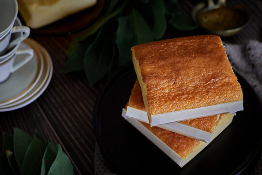 square butter cake. sobao pasiego typical Spanish.