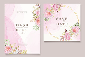 watercolor hand drawn floral with beautiful colours invitation card set