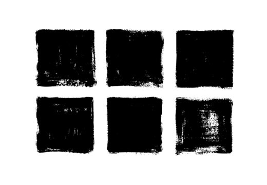 Black rough edge vector square boxes. Black painted squares or rectangular shapes. Hand drawn brush stroke isolated on white. Dirty grunge design frames, borders, templates or backgrounds for text.