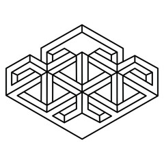 Optical illusion, unreal geometric object vector. Impossible figure. Sacred geometry shape.