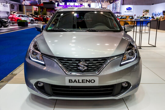 Suzuki Baleno compact car showcased at the Brussels Expo Autosalon motor show. 