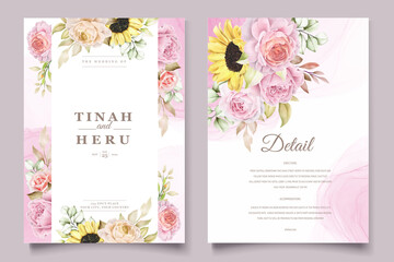 Fototapeta na wymiar watercolor hand drawn floral with beautiful colours invitation card set