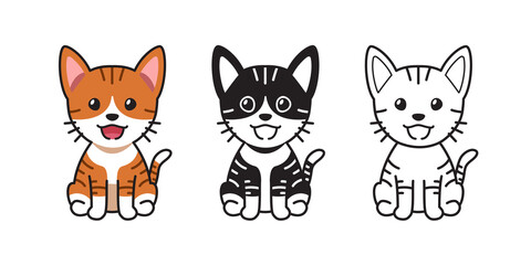 Vector cartoon set of tabby cat for design.