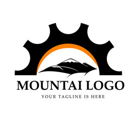 Fototapeta na wymiar modern and simple stylish mountain and gear logo vector template