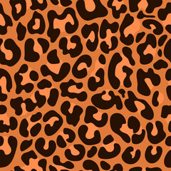 Fototapeta na wymiar Leopard stripes pattern design - Autumn leaves color, funny drawing seamless leopard pattern. Lettering poster or t-shirt textile graphic design. wallpaper, wrapping paper. Happy Fall!