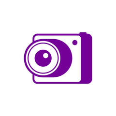 Purple camera icon. Vector illustration on blank background. 