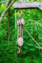 old vintage wooden ship winch