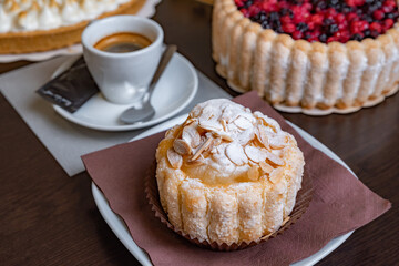 Fresh sweet cake with a cup of coffee