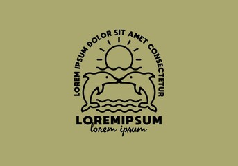 Twin dolphins line art with lorem ipsum text