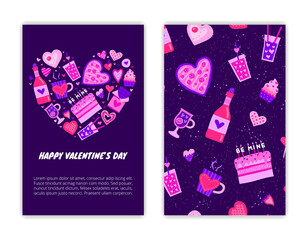 Card templates with heart shaped and cute food icons.
