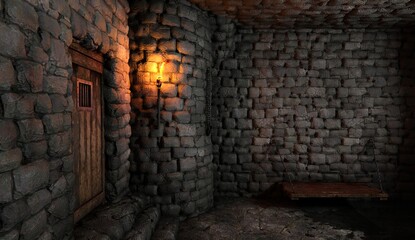 Fantasy medieval dungeon architecture construction 3d illustration - obrazy, fototapety, plakaty