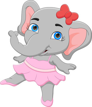 cartoon funny elephant ballerina on white background